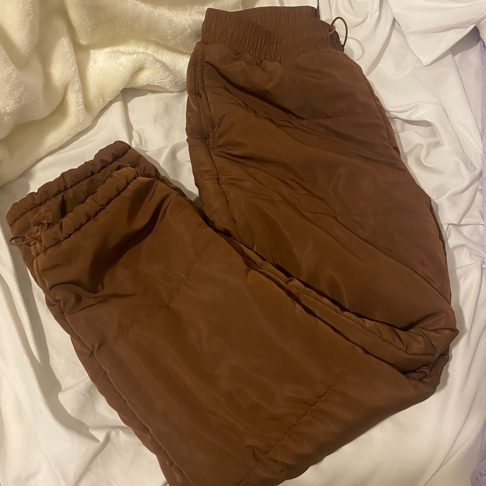 Brown puffer pants